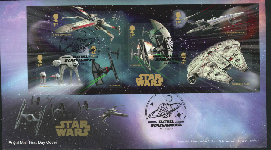 2015 - Star Wars Miniature Sheet First Day Cover, Elstree, Borehamwood Postmark - Click Image to Close